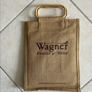 Tan Jute Wagner Family Wine Bag with Wooden  Handle